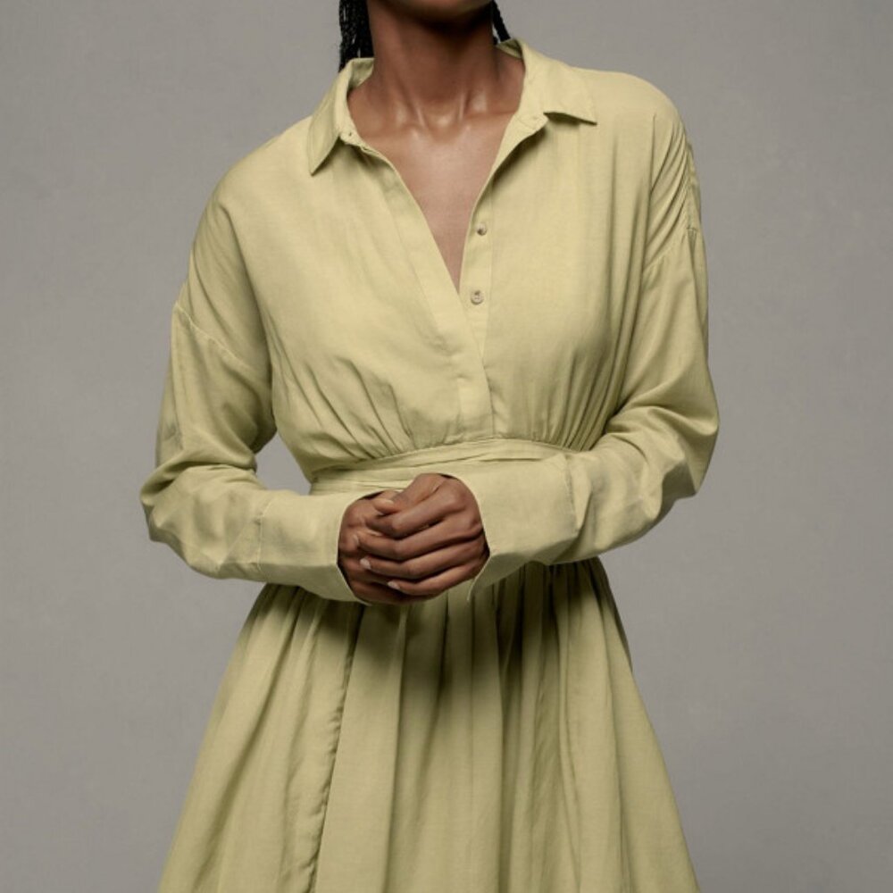 Anthropologie, Long-Sleeve Mini Shirt Dress, Green, Xtra-large